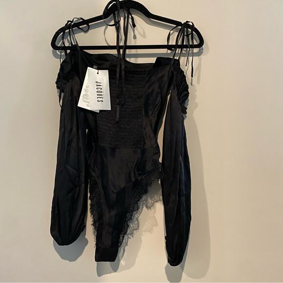 SLEEPING WITH JACQUES Brontë Silk Off The Shoulder Bodysuit - Picture 9 of 10